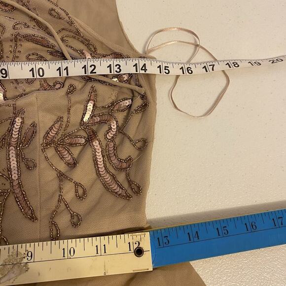 Maya Tall OveralDress Nude Sequins SheerLace Zip Sleeveless Ruffle 90s Festive 4 - Picture 2 of 12